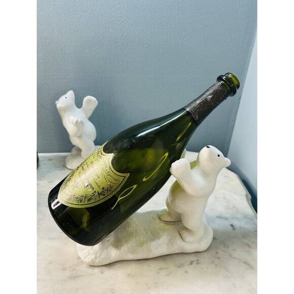New Polar Bear White Ceramic Wine Bottle Holder Stand Rack Kitchen Bar Lodge - Picture 11 of 14
